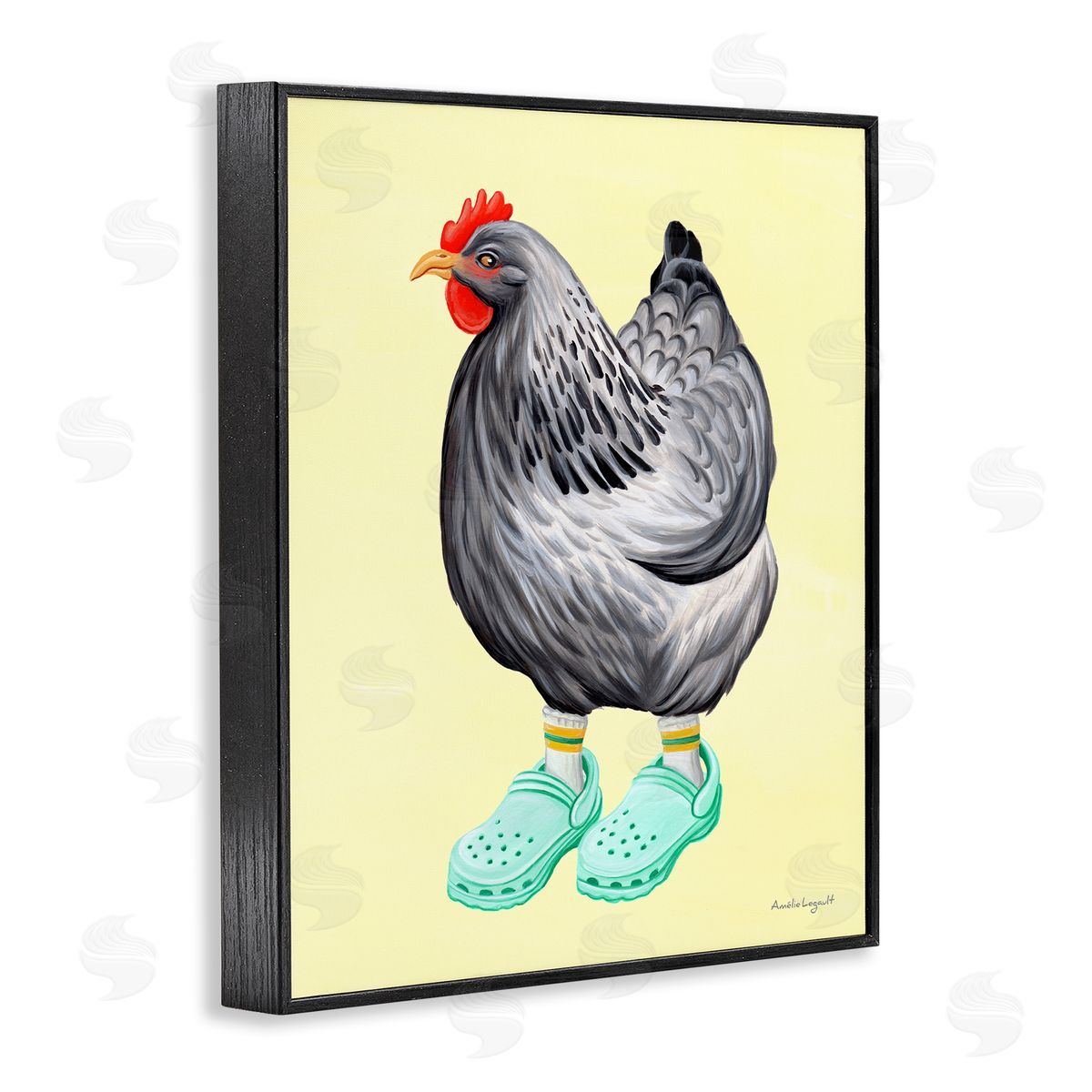 Amelie Legault Chicken Hen Vibrant Rubber Clogs Farm Animal Black Framed Giclee Wall Art Print