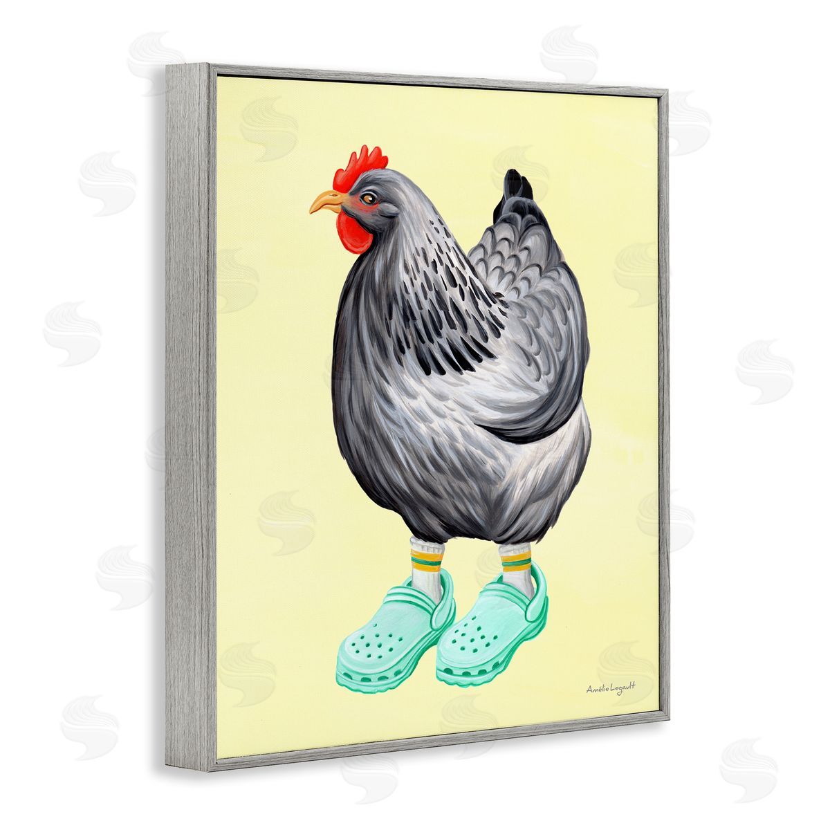 Amelie Legault Chicken Hen Vibrant Rubber Clogs Farm Animal Gray Framed Giclee Wall Art Print