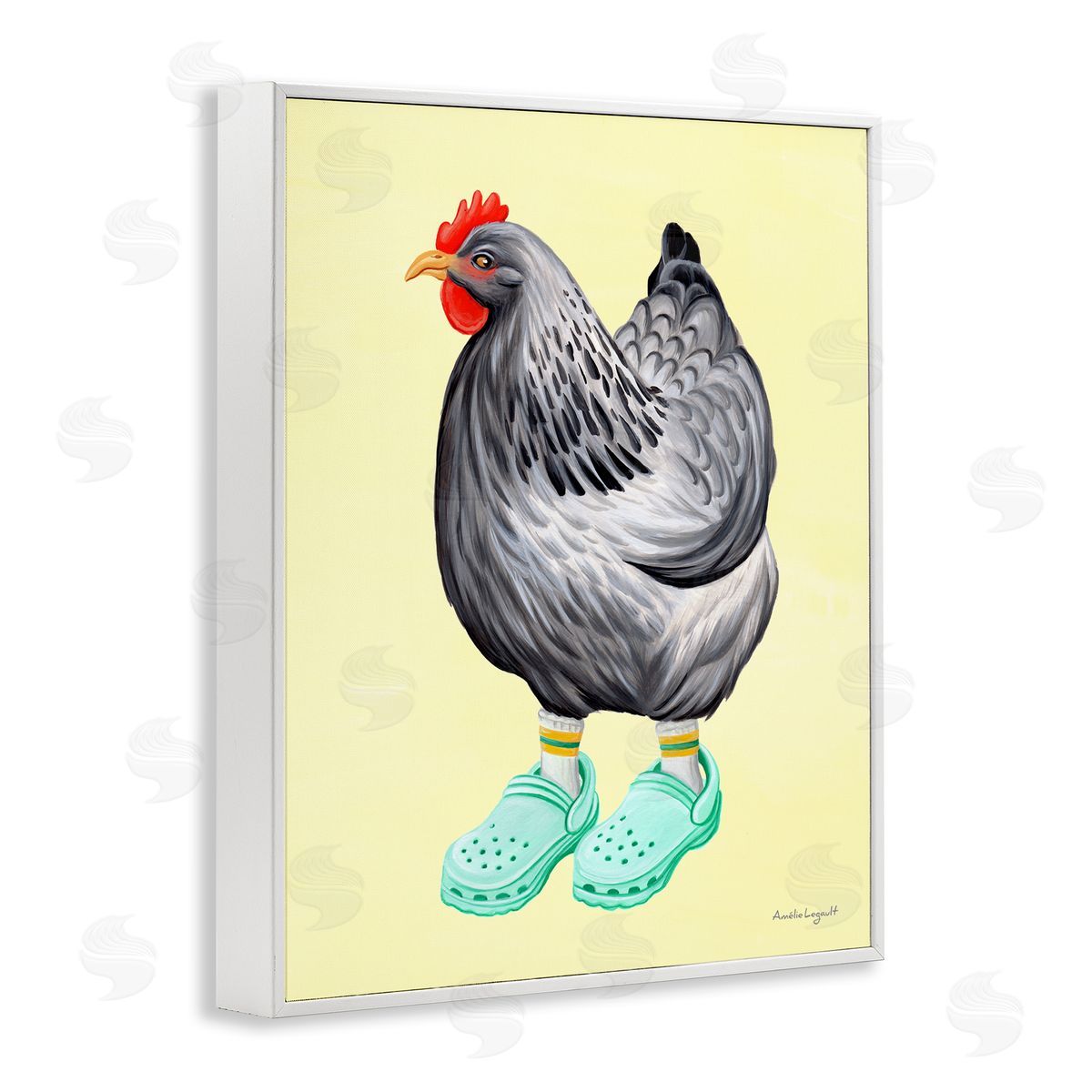 Amelie Legault Chicken Hen Vibrant Rubber Clogs Farm Animal White Framed Giclee Wall Art Print