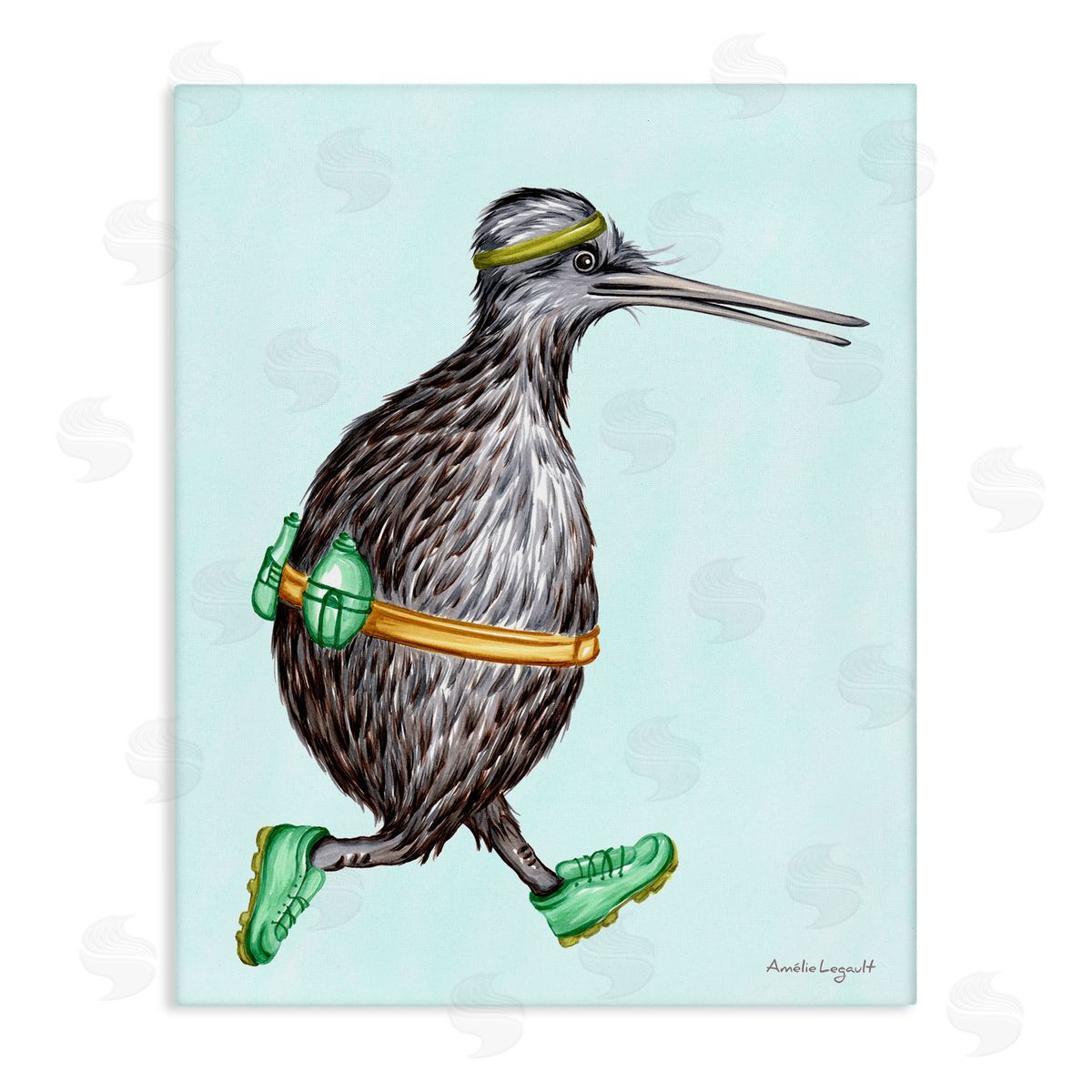 Amelie Legault Kiwi Bird Jogging Exercise Clothing Sneakers Illustration Stretched Canvas Wall Art Print
