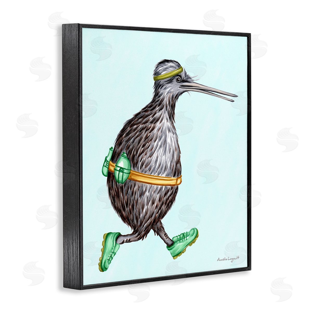 Amelie Legault Kiwi Bird Jogging Exercise Clothing Sneakers Illustration Black Framed Giclee Wall Art Print