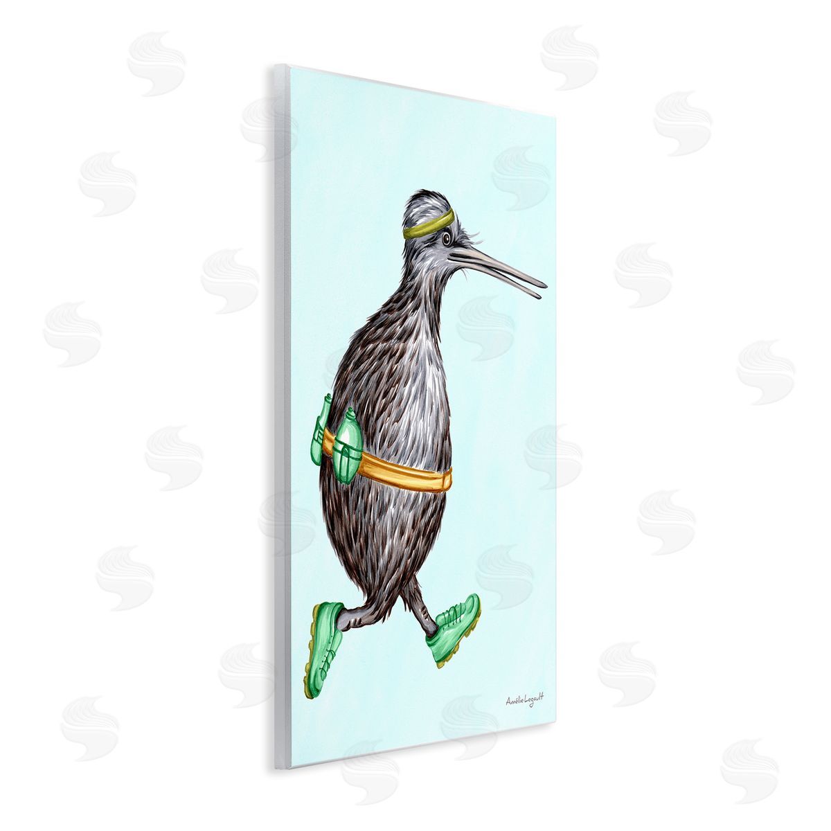 Amelie Legault Kiwi Bird Jogging Exercise Clothing Sneakers Illustration Wall Plaque Art Print