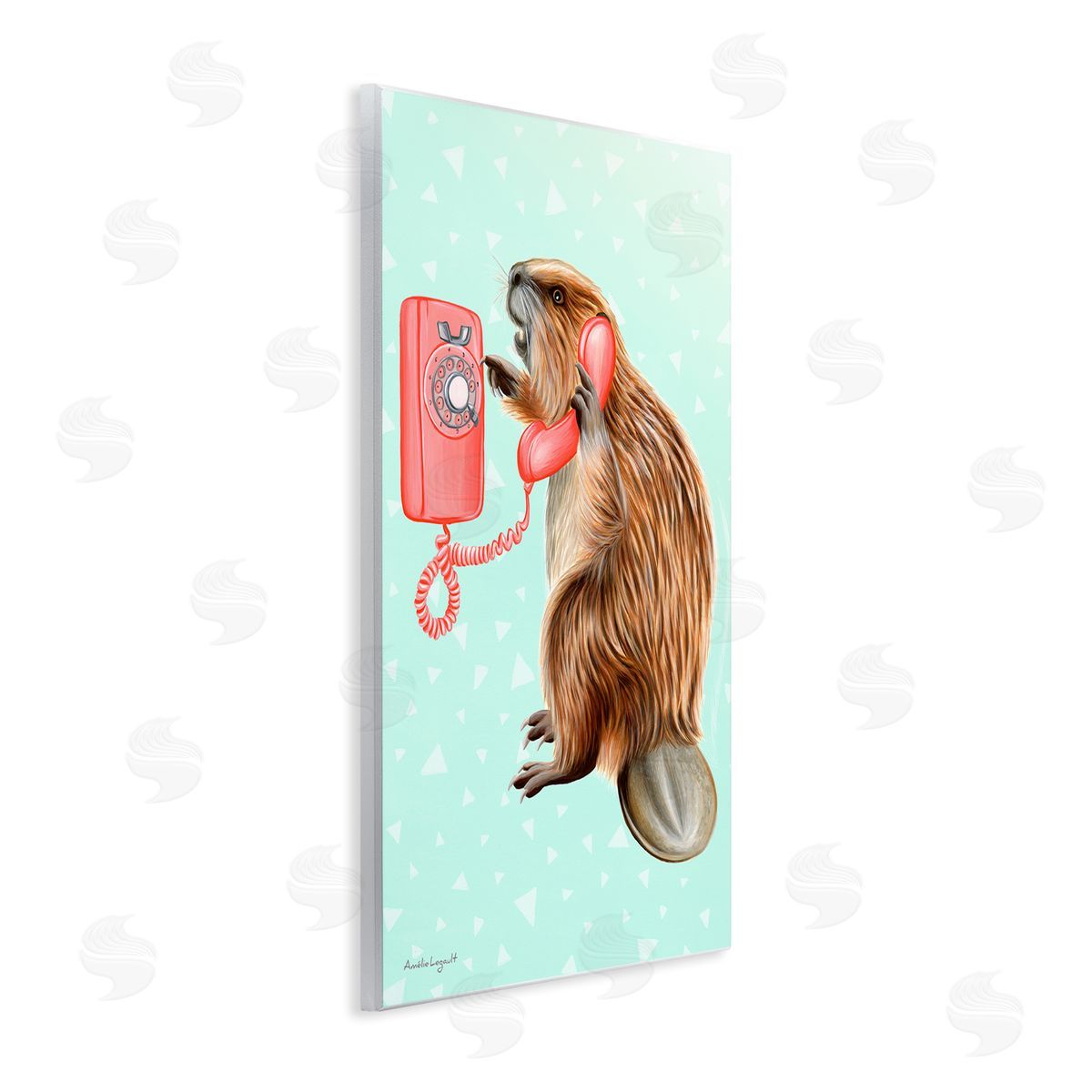 Amelie Legault Beaver Dialing Telephone Vintage Turquoise Shapes Wall Plaque Art Print
