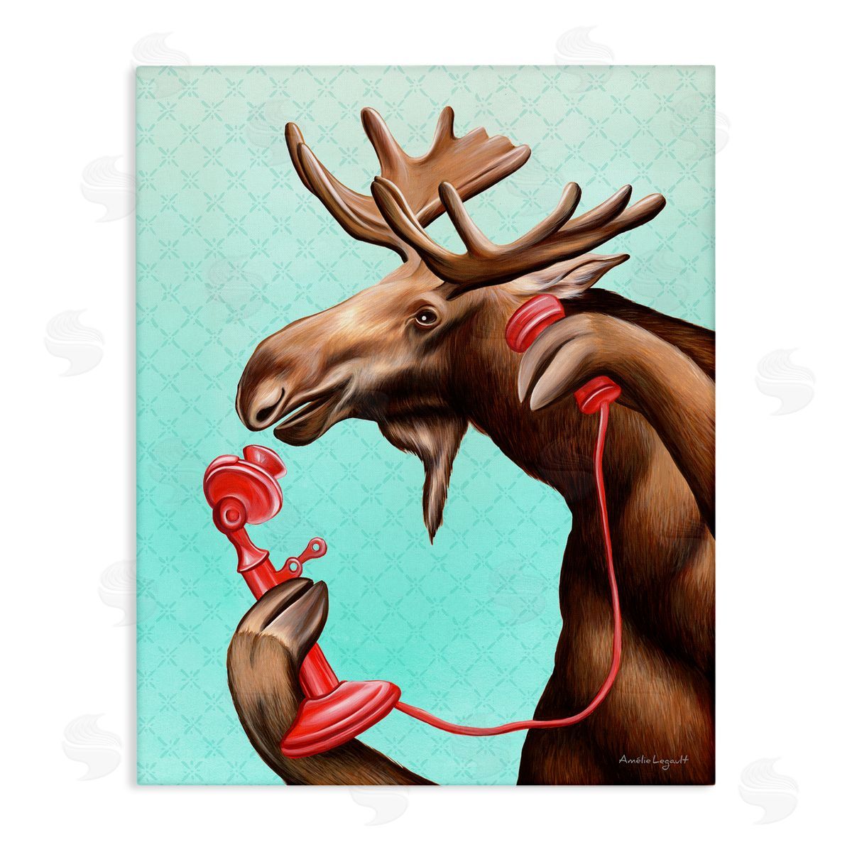Amelie Legault Vintage Moose With Candlestick Telephone Ombre  Stretched Canvas Wall Art Print