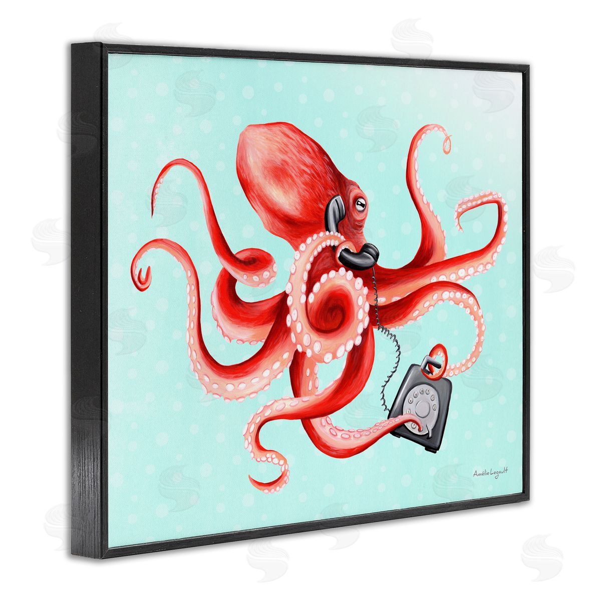 Amelie Legault Red Ombre Octopus Tentacles Retro Rotary Phone  Black Framed Giclee Wall Art Print