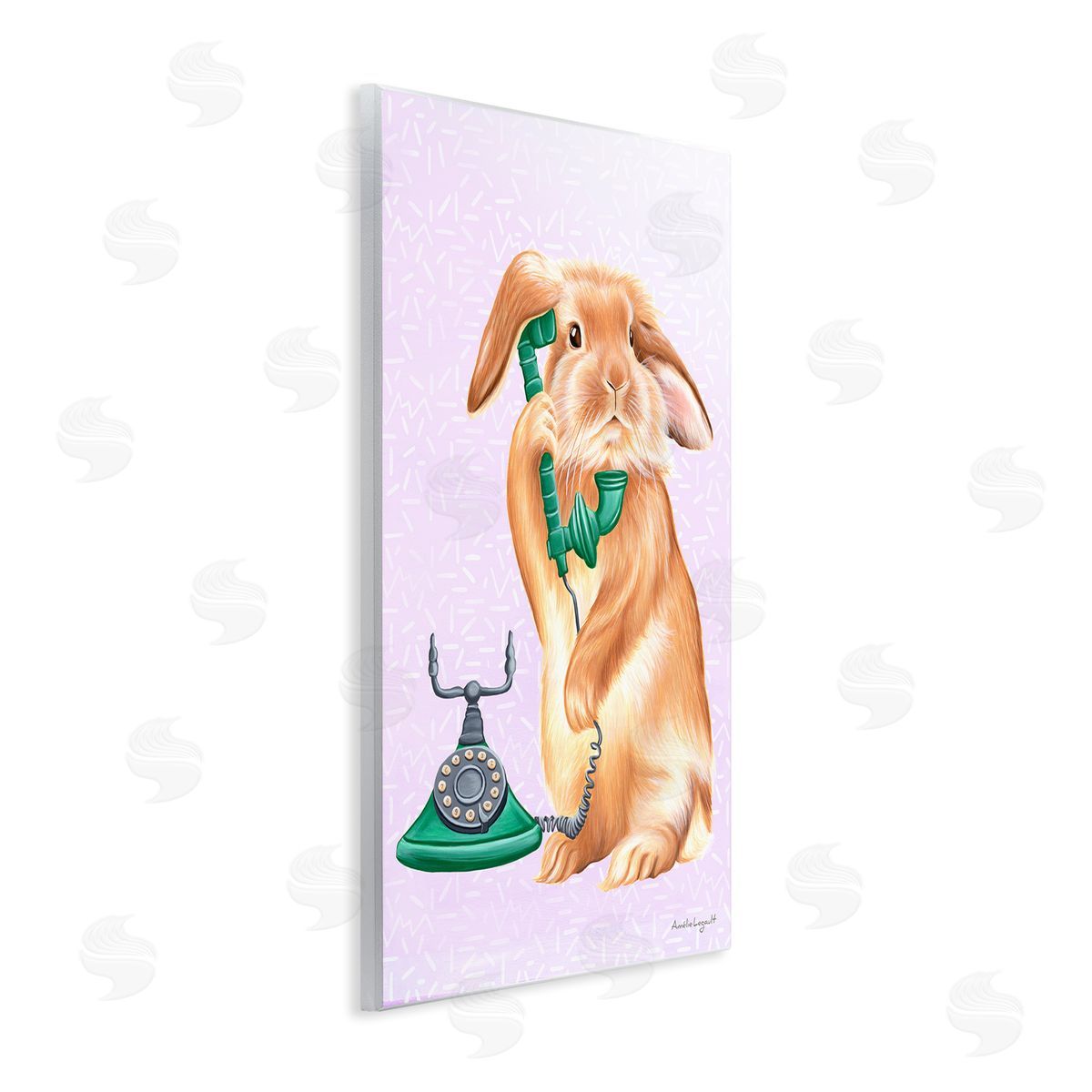 Amelie Legault Fluffy Bunny Rabbit Talking Green Rotary Phone  Wall Plaque Art Print