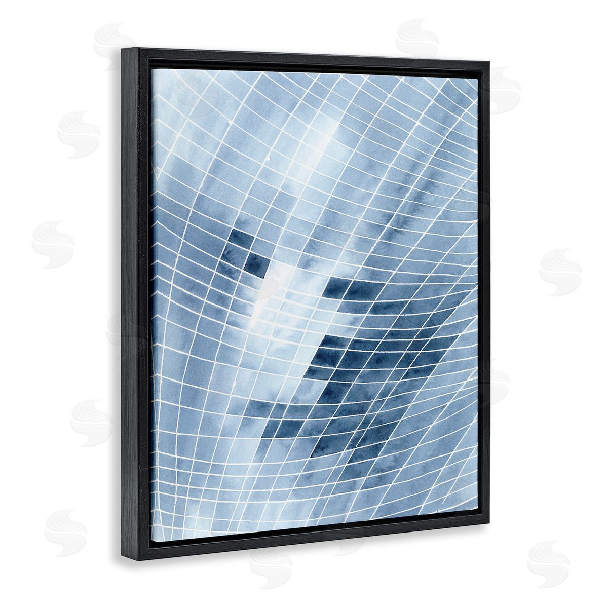 Regina Moore Modern Warped Blue Square Shapes White Lines Black Floating Frame Canvas Wall Art Print