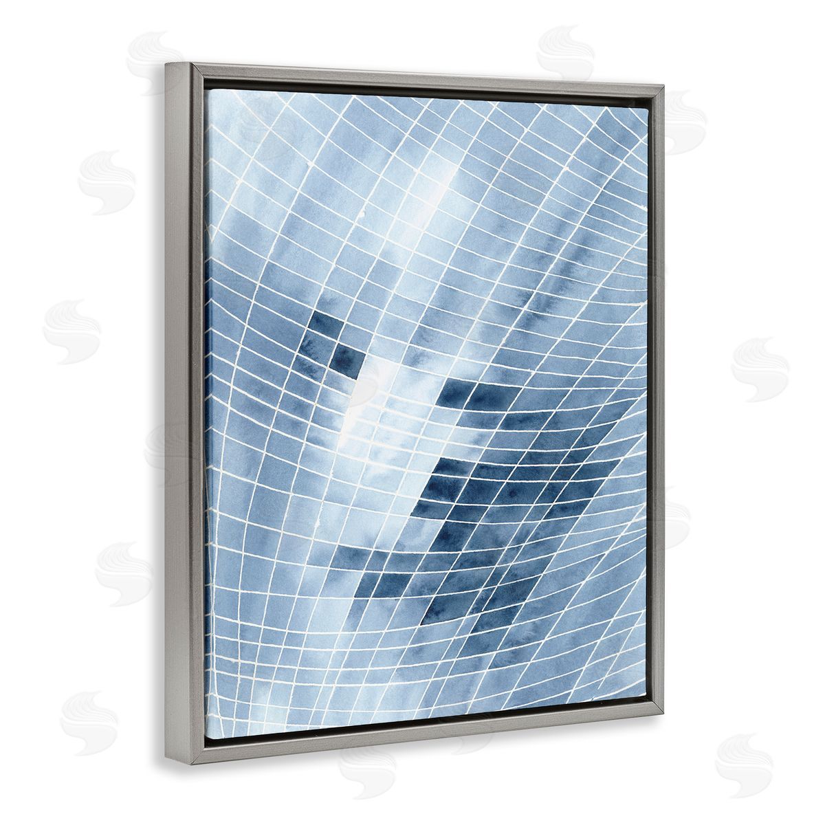 Regina Moore Modern Warped Blue Square Shapes White Lines Gray Floating Frame Canvas Wall Art Print