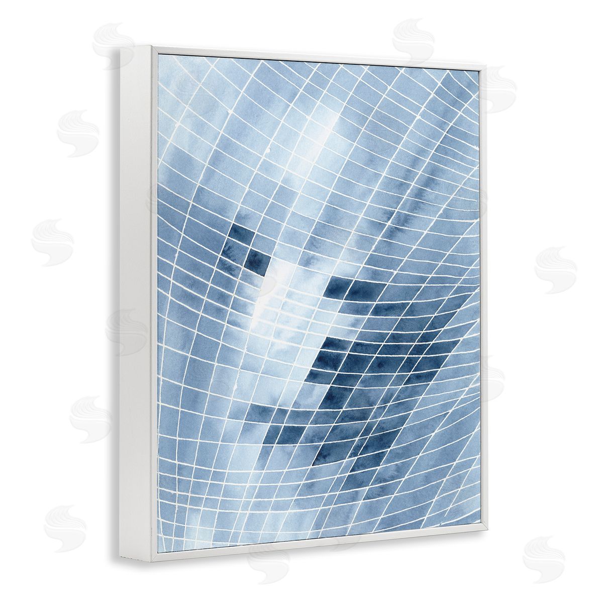 Regina Moore Modern Warped Blue Square Shapes White Lines White Framed Giclee Wall Art Print