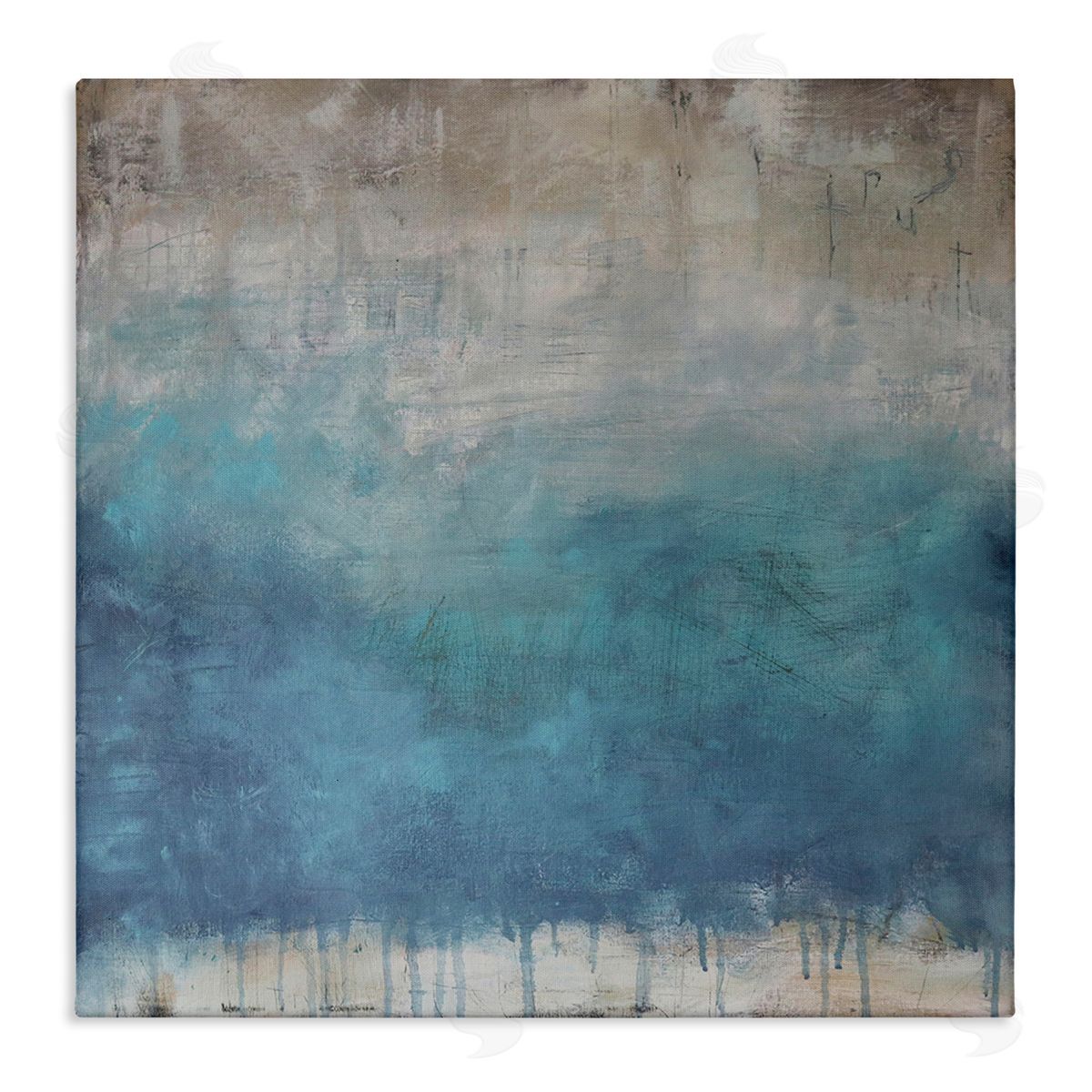 Judi Bagnato Paint Drip Hatched Blue Abstract Modern Ombre Stretched Canvas Wall Art Print