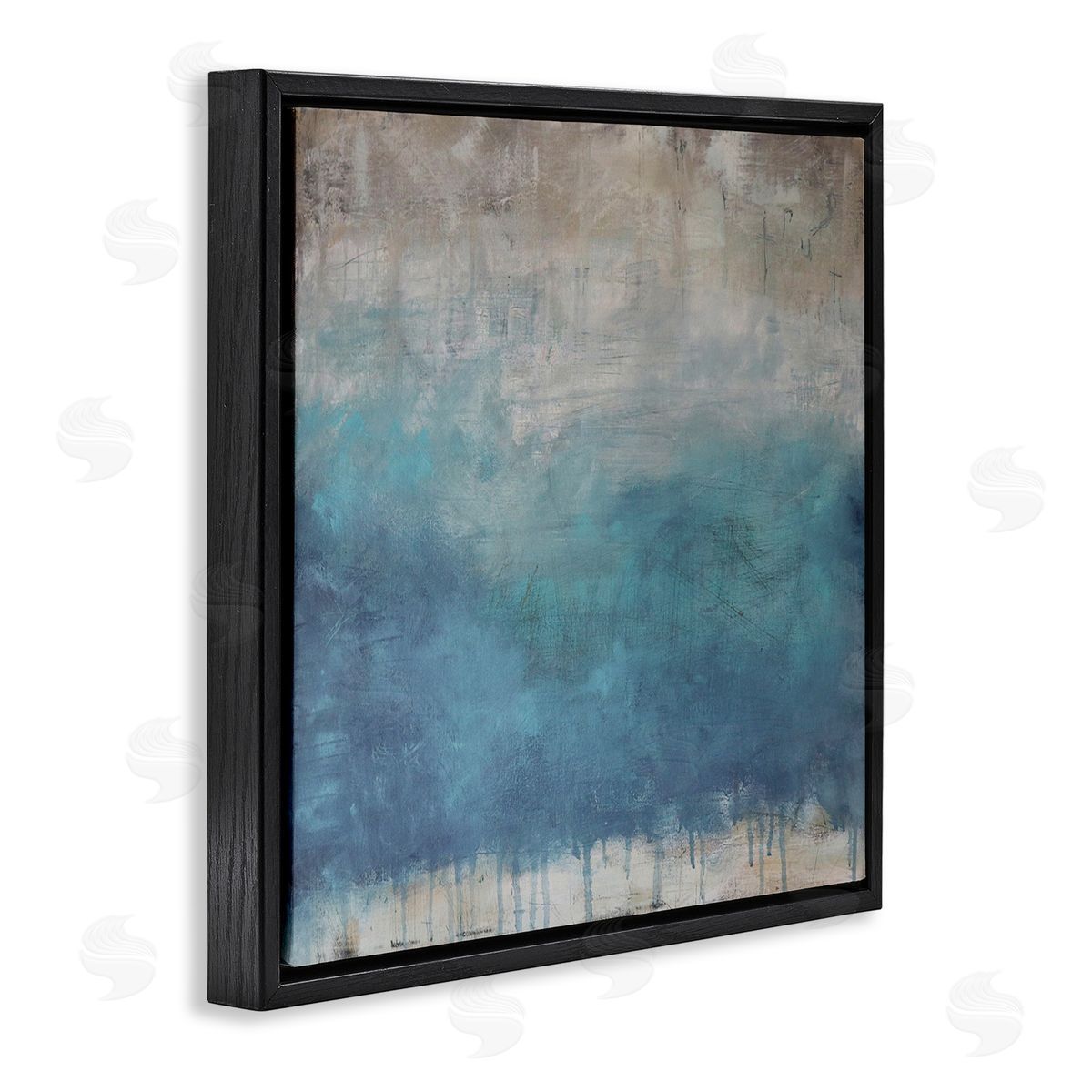 Judi Bagnato Paint Drip Hatched Blue Abstract Modern Ombre Black Floating Frame Canvas Wall Art Print