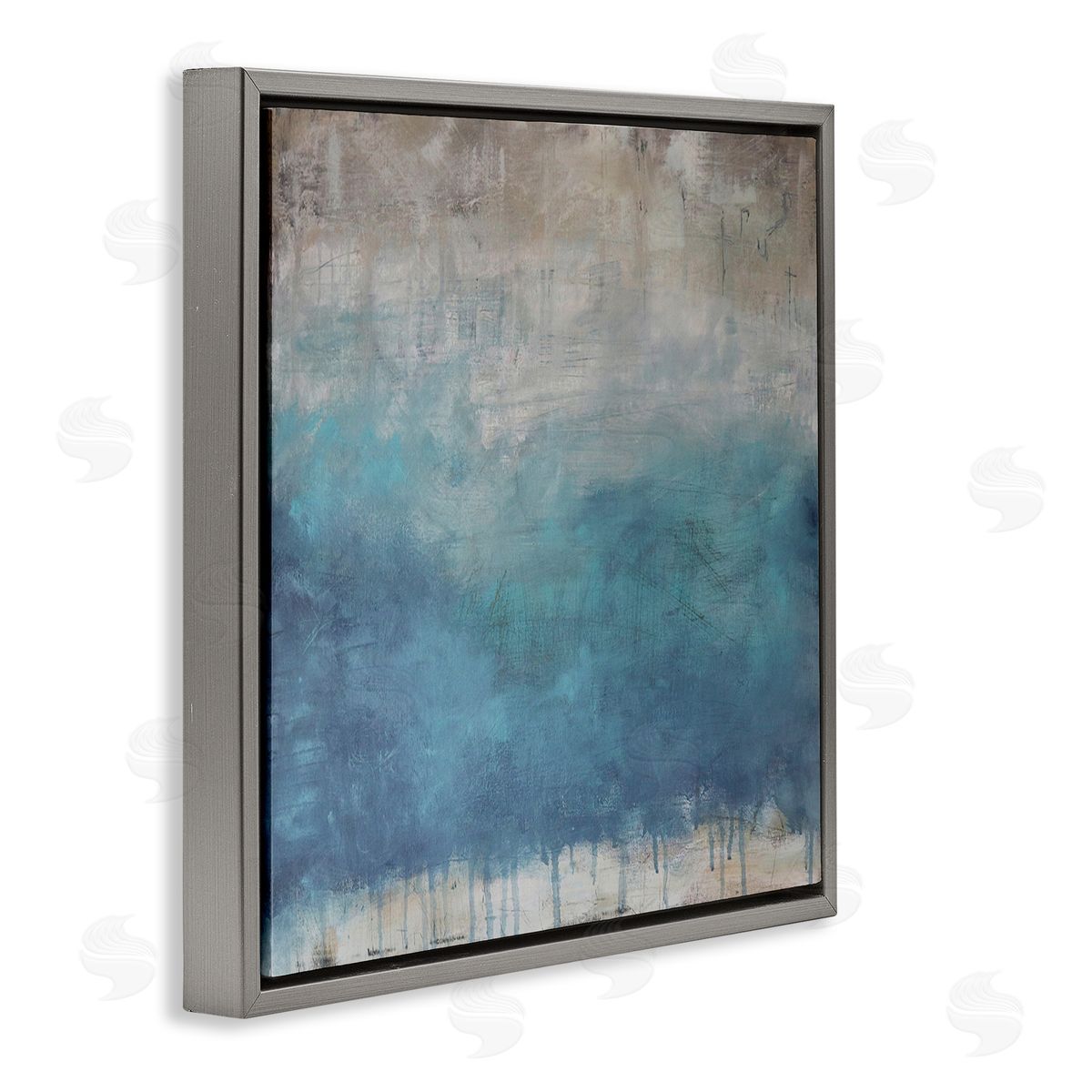 Judi Bagnato Paint Drip Hatched Blue Abstract Modern Ombre Gray Floating Frame Canvas Wall Art Print