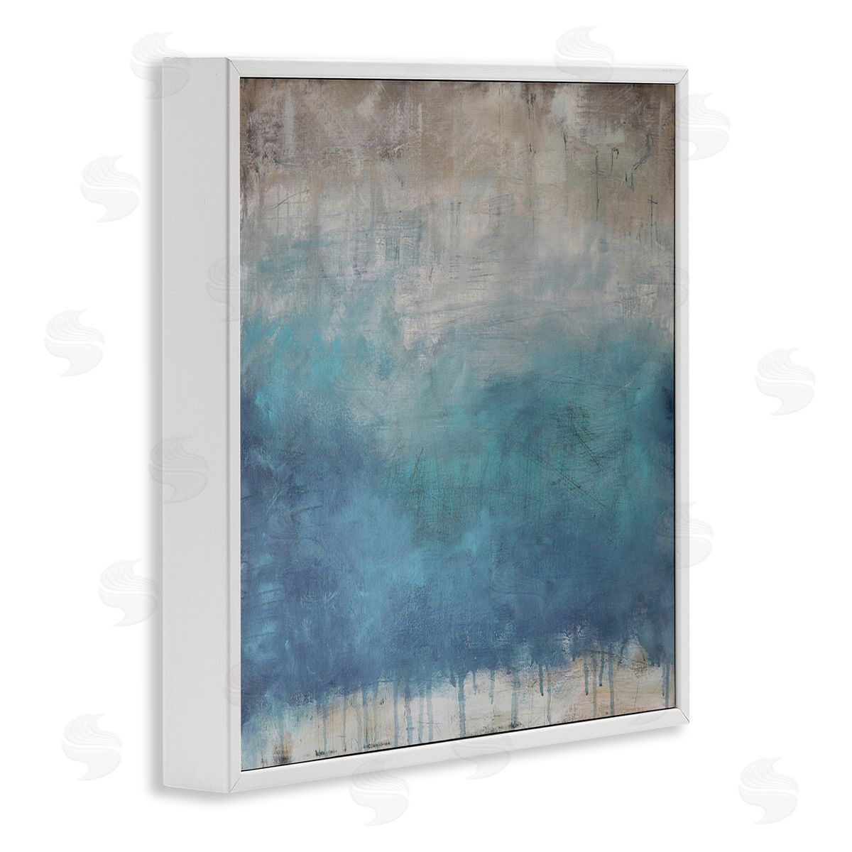 Judi Bagnato Paint Drip Hatched Blue Abstract Modern Ombre White Framed Glicee Wall Art Print