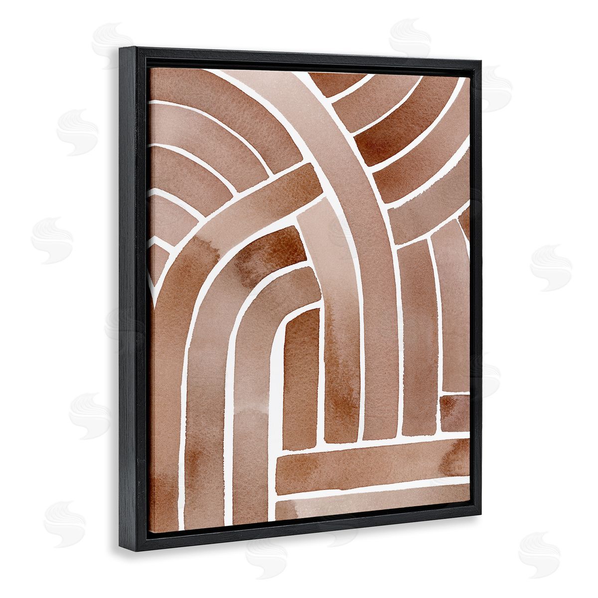 Grace Popp Abstract Rounded Stripes Lines Brown Watercolor  Black Floating Frame Canvas Wall Art Print