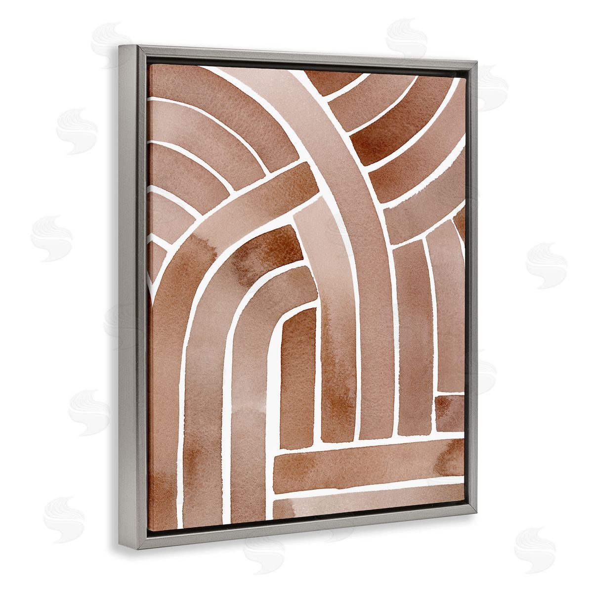 Grace Popp Abstract Rounded Stripes Lines Brown Watercolor  Gray Floating Frame Canvas Wall Art Print