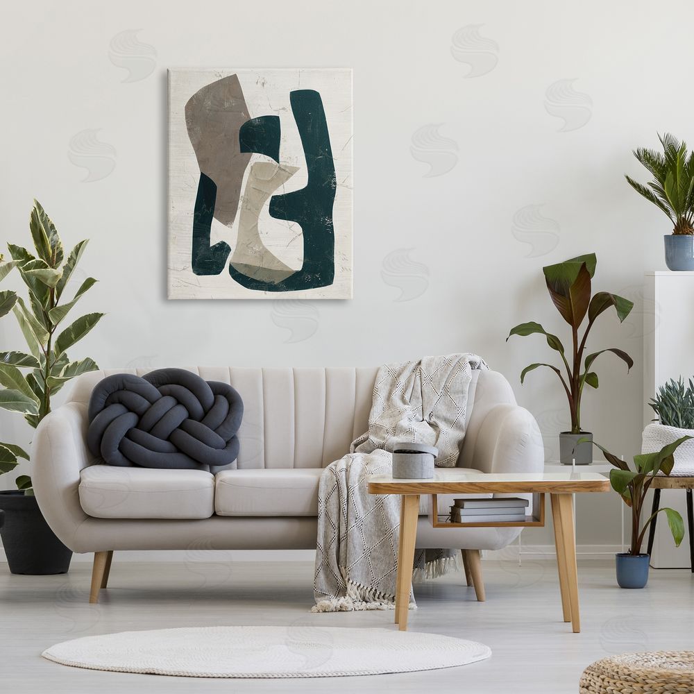 June Erica Vess Weathered Abstract Shapes Modern Geometric Neutral Tones Canvas Wall Art Print in Room