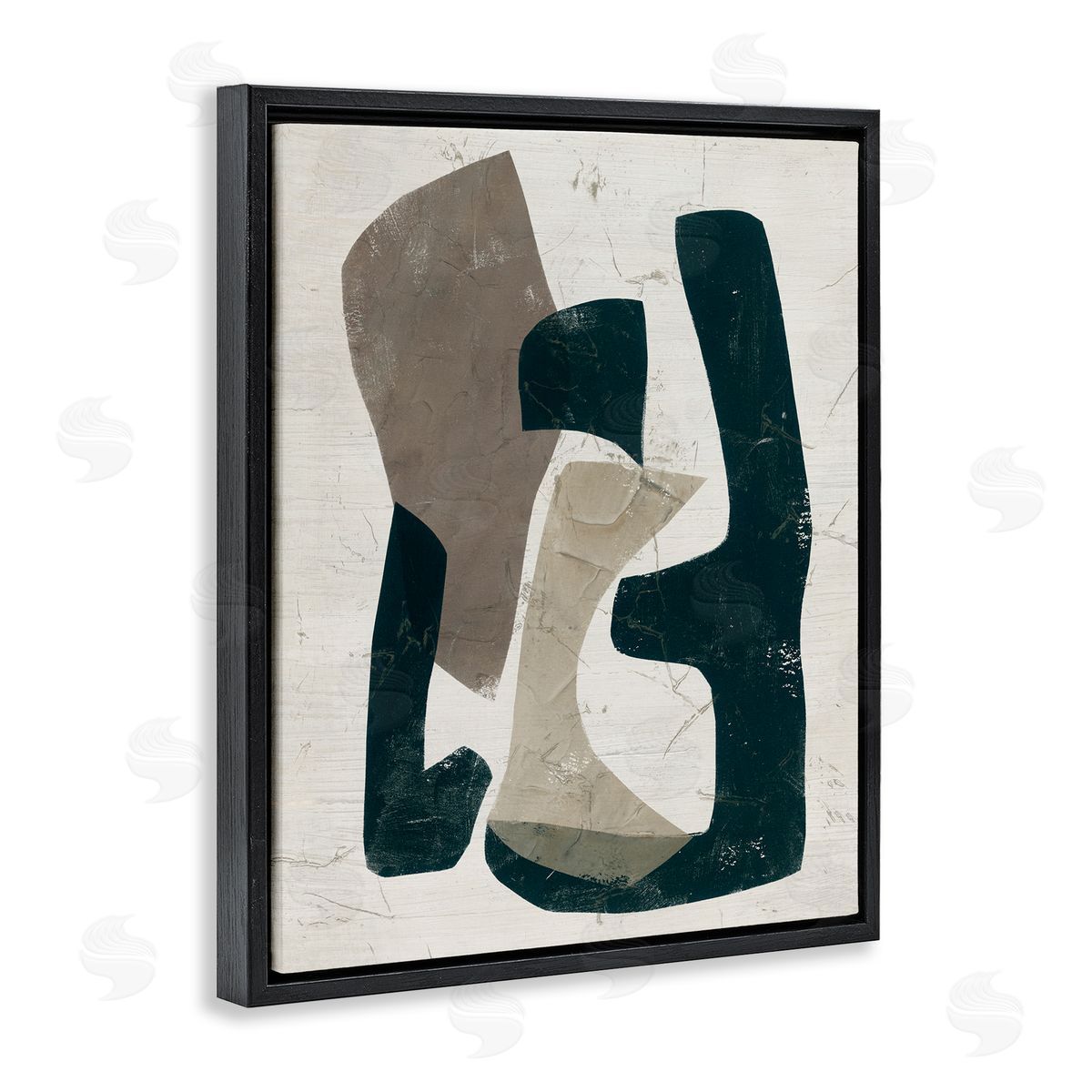June Erica Vess Weathered Abstract Shapes Modern Geometric Neutral Tones Black Floating Frame Canvas Wall Art Print