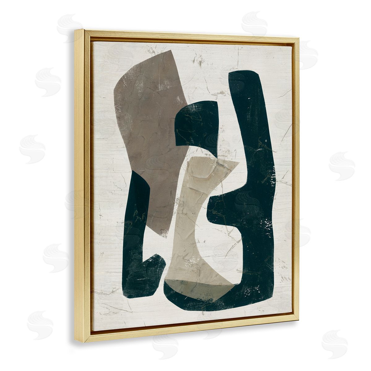 June Erica Vess Weathered Abstract Shapes Modern Geometric Neutral Tones Gold Floating Frame Canvas Wall Art Print