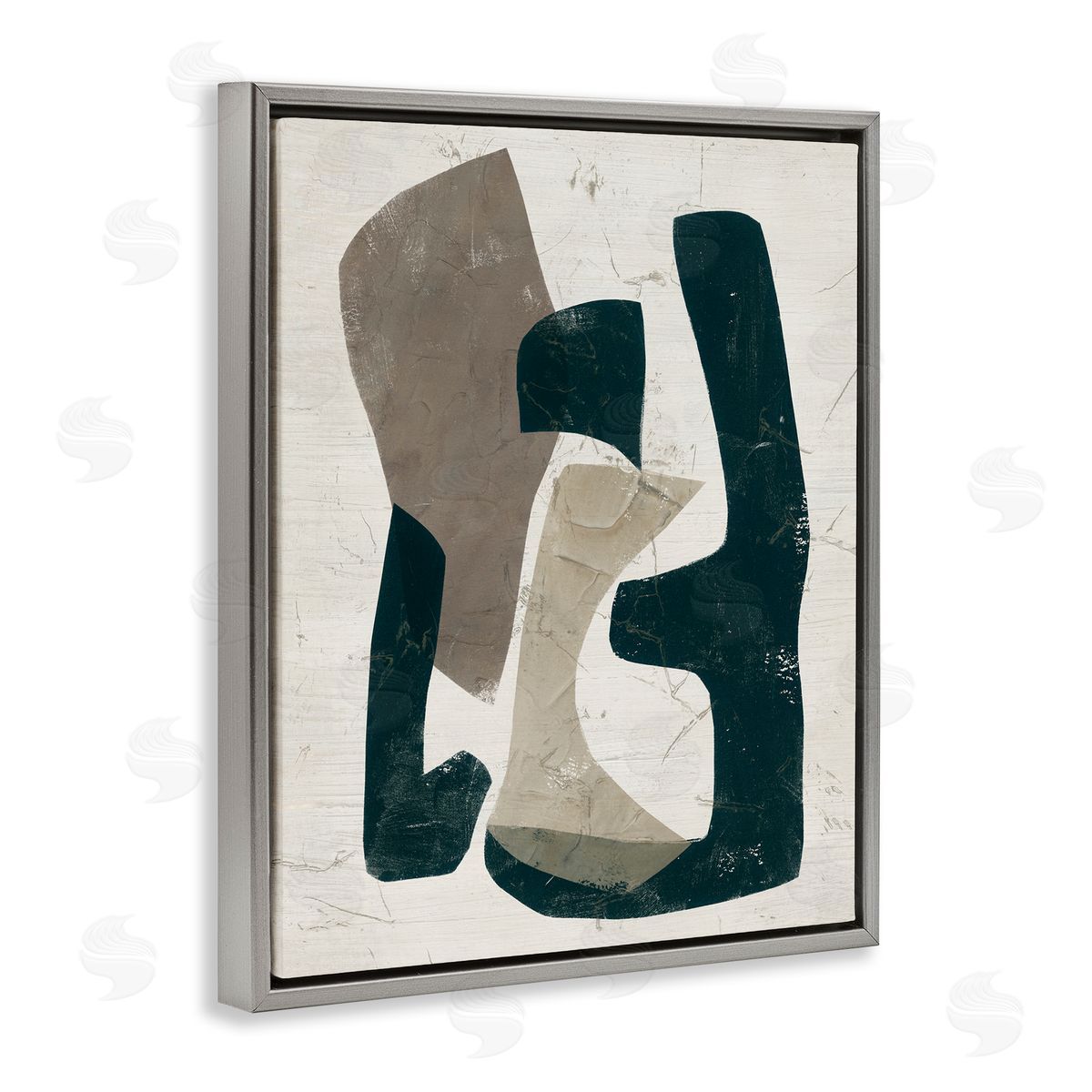 June Erica Vess Weathered Abstract Shapes Modern Geometric Neutral Tones Gray Floating Frame Canvas Wall Art Print
