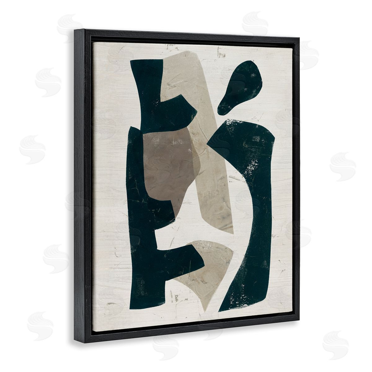 June Erica Vess Black & Brown Geometric Shapes Abstract Weathered Pattern  Black Floating Frame Canvas Wall Art Print