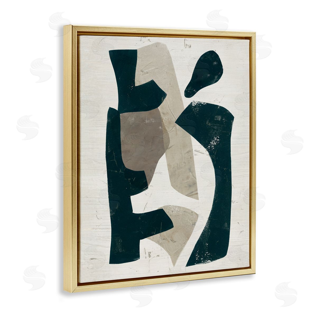 June Erica Vess Black & Brown Geometric Shapes Abstract Weathered Pattern  Gold Floating Frame Canvas Wall Art Print