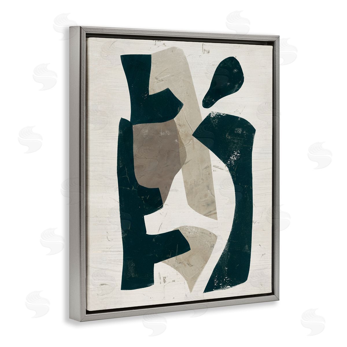 June Erica Vess Black & Brown Geometric Shapes Abstract Weathered Pattern  Gray Floating Frame Canvas Wall Art Print