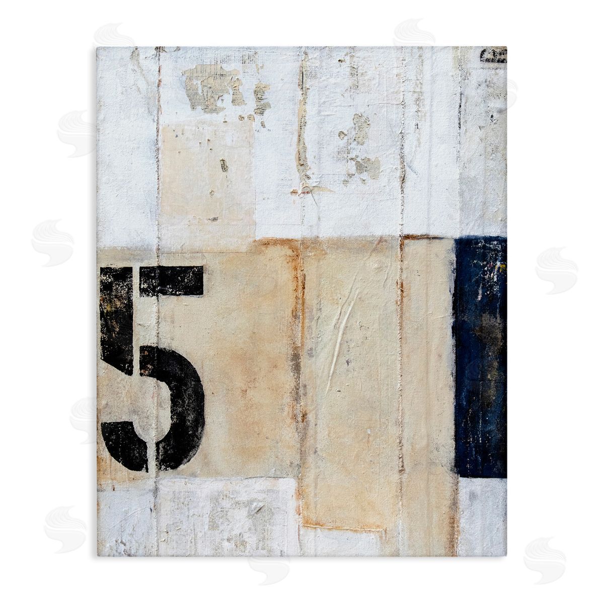 Erin Ashley Weathered Street Number 5 Stencil Rustic Abstract Stretched Canvas Wall Art Print