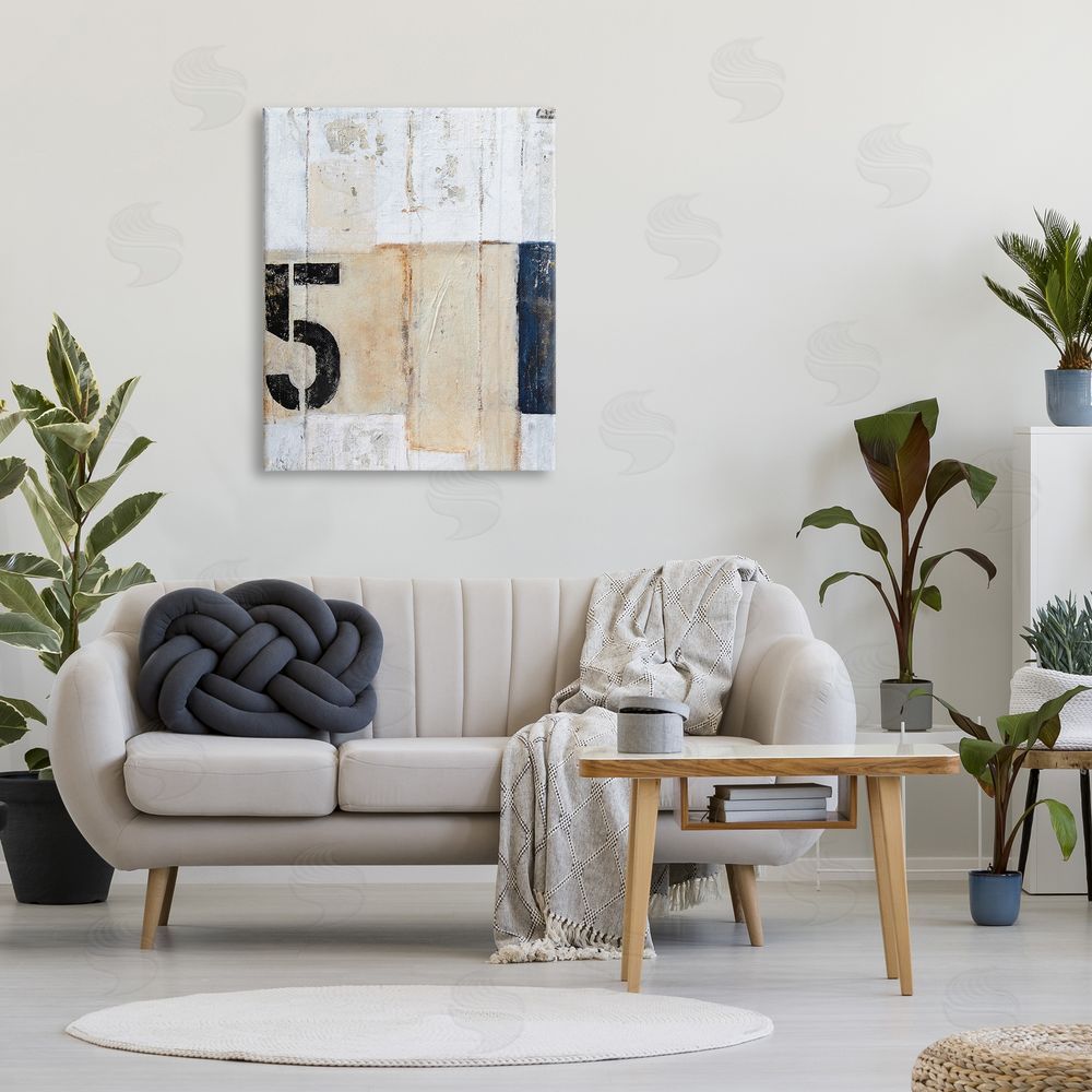 Erin Ashley Weathered Street Number 5 Stencil Rustic Abstract Canvas Wall Art Print in Room