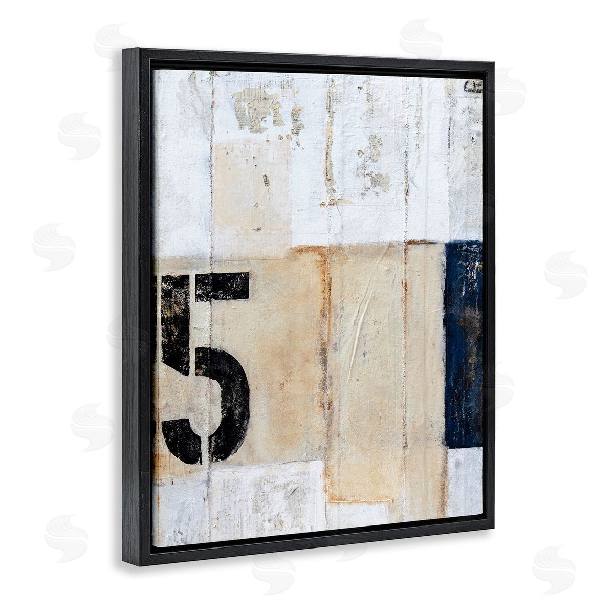 Erin Ashley Weathered Street Number 5 Stencil Rustic Abstract Black Floating Frame Canvas Wall Art Print