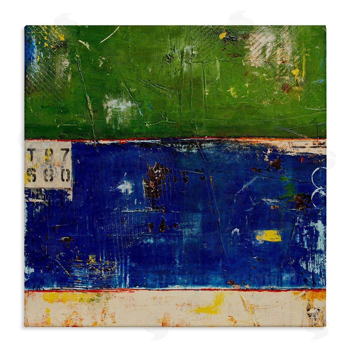 Erin Ashley Green Blue Striped Street Style Stencil Rustic Abstract  Stretched Canvas Wall Art Print