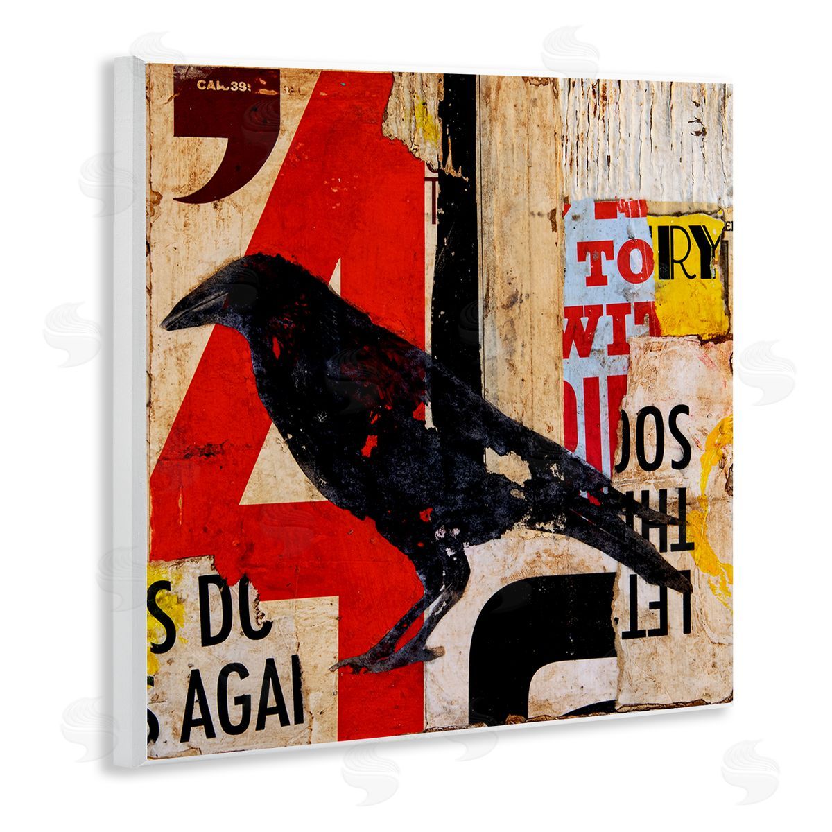 Erin Ashley Stenciled Street Style Black Bird Layered Abstract Words Wooden Wall Plaque Art Print