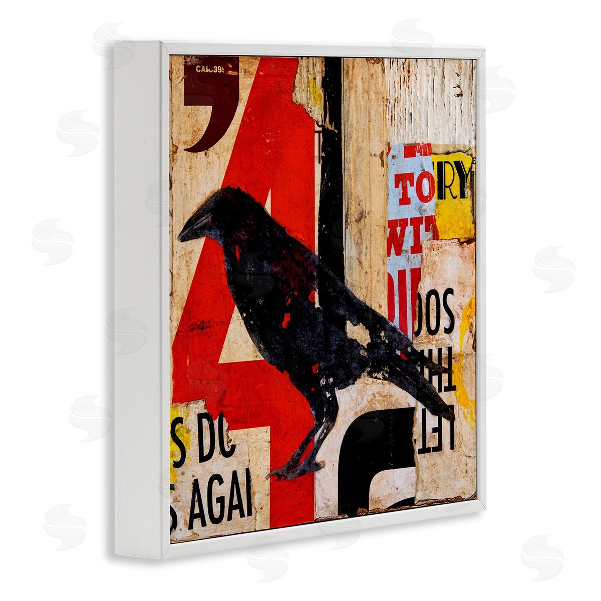 Erin Ashley Stenciled Street Style Black Bird Layered Abstract Words White Framed Glicee Wall Art Print