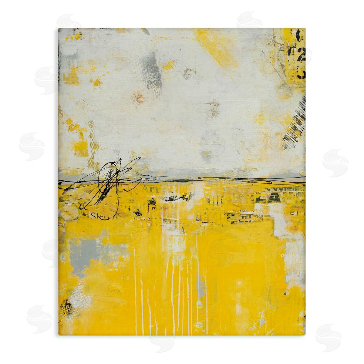 Erin Ashley Yellow Weathered Street Modern Scribble Stencil Stretched Canvas Wall Art Print