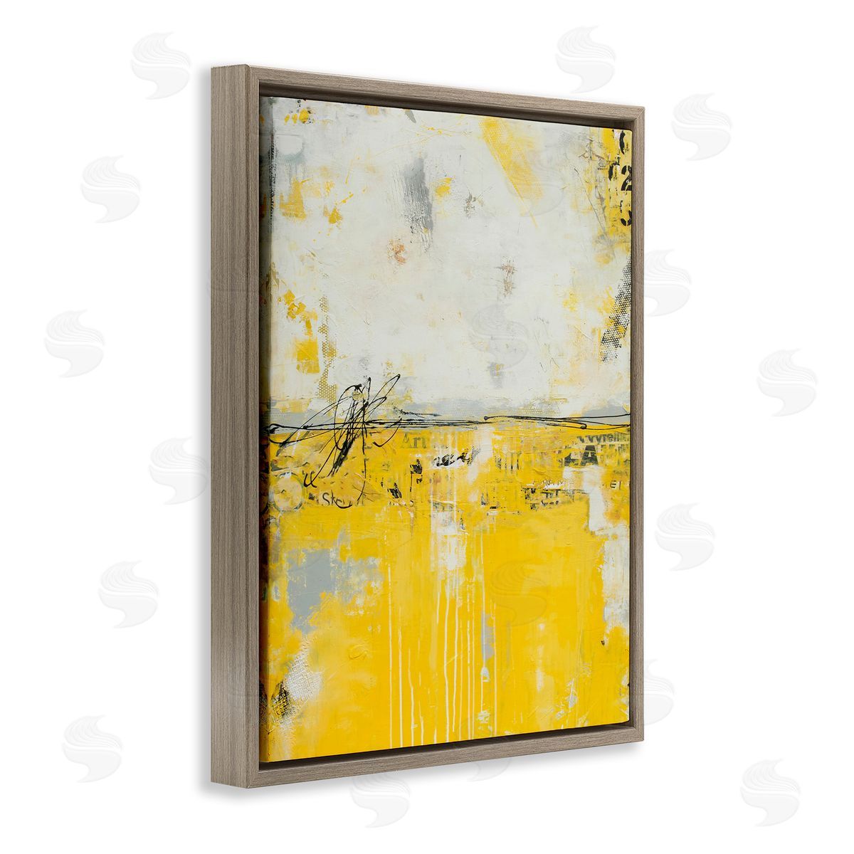 Erin Ashley Yellow Weathered Street Modern Scribble Stencil Brown Floating Frame Canvas Wall Art Print