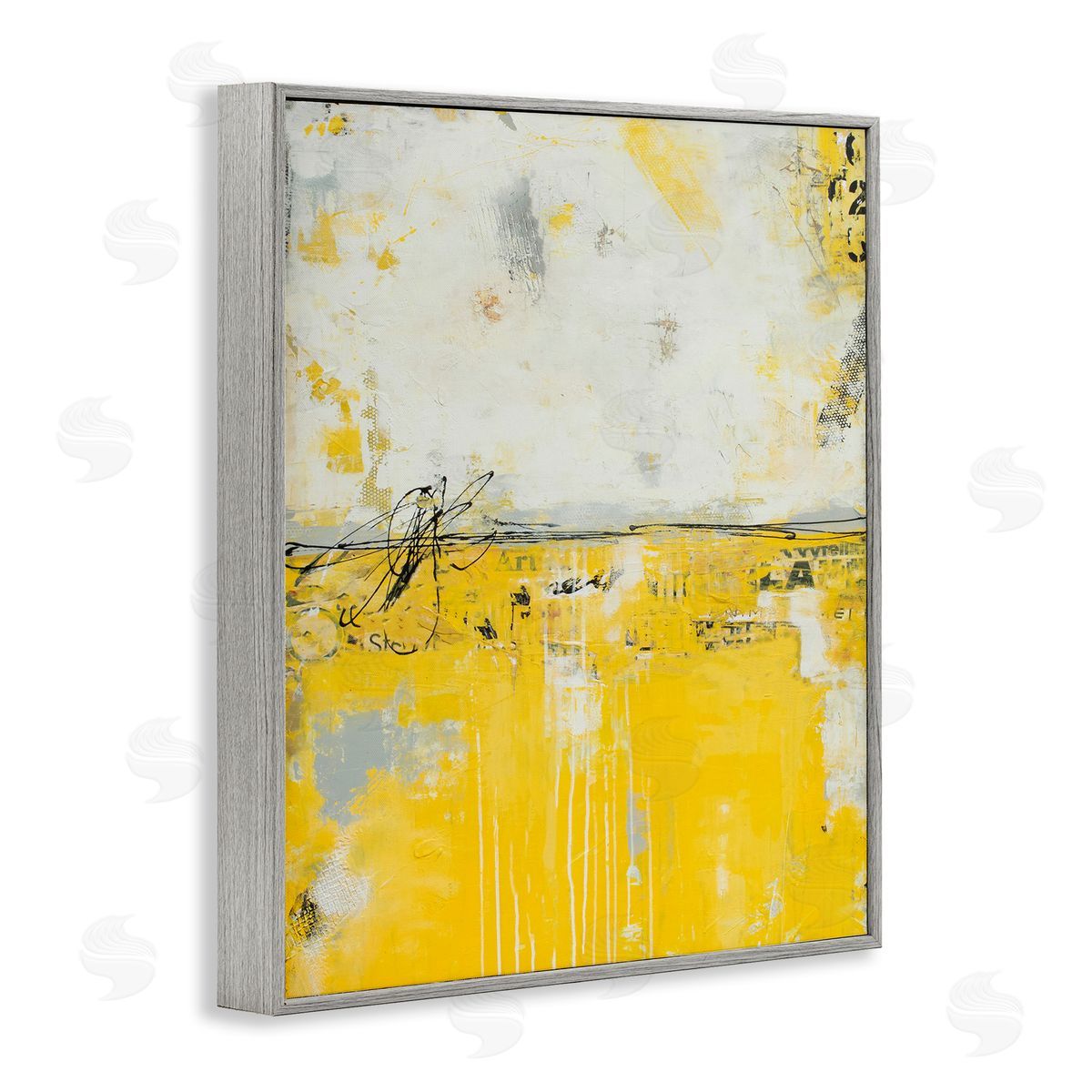Erin Ashley Yellow Weathered Street Modern Scribble Stencil Gray Framed Giclee Wall Art Print