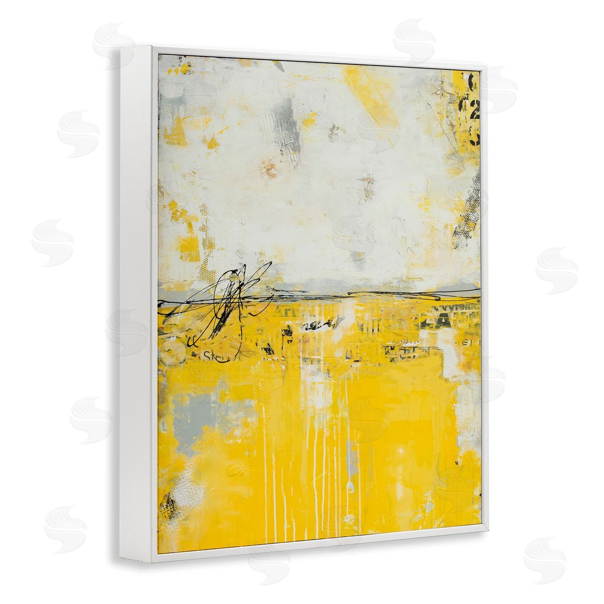Erin Ashley Yellow Weathered Street Modern Scribble Stencil White Framed Giclee Wall Art Print