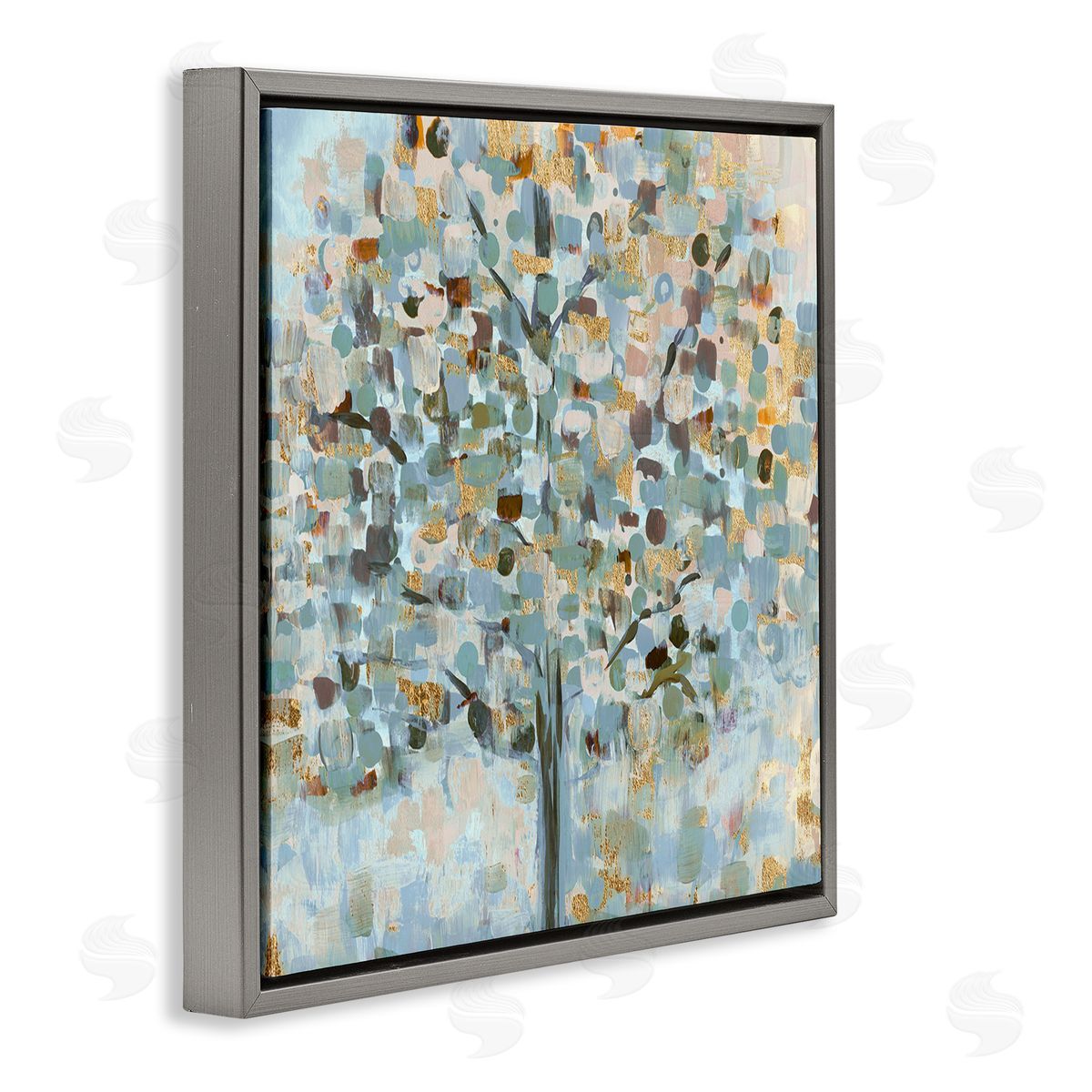 Susan Jill Abstract Speckled Tree Leaves Nature Painting Glam Detail Gray Floating Frame Canvas Wall Art Print