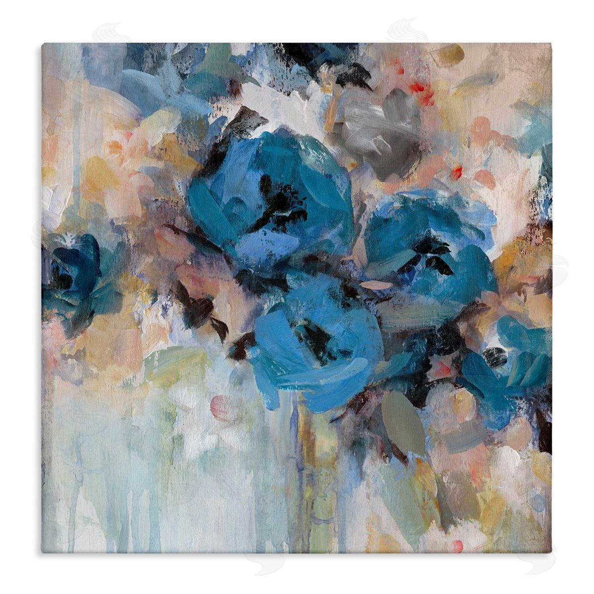 Carol Robinson Contemporary Blue Flowers Arrangement Impressionist Brushstrokes  Stretched Canvas Wall Art Print