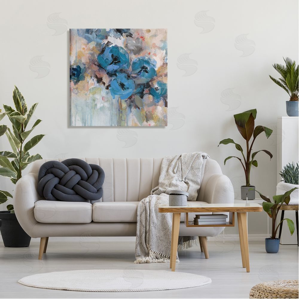 Carol Robinson Contemporary Blue Flowers Arrangement Impressionist Brushstrokes  Canvas Wall Art in Room