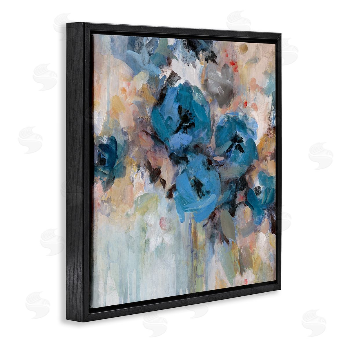 Carol Robinson Contemporary Blue Flowers Arrangement Impressionist Brushstrokes  Black Floating Frame Canvas Wall Art Print