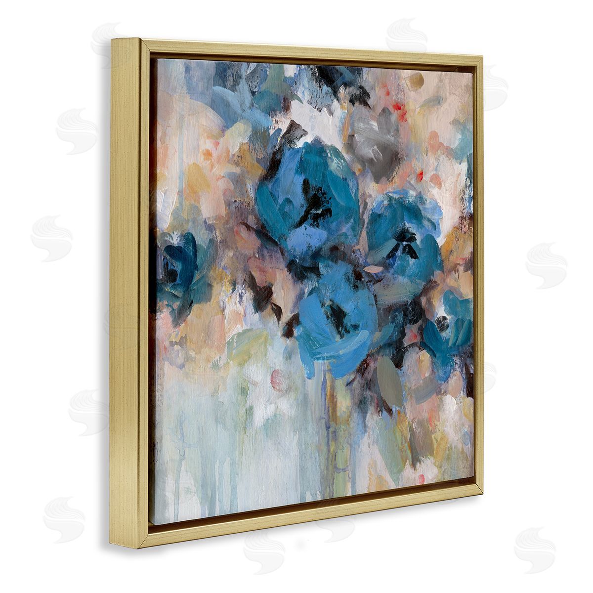 Carol Robinson Contemporary Blue Flowers Arrangement Impressionist Brushstrokes  Gold Floating Frame Canvas Wall Art Print