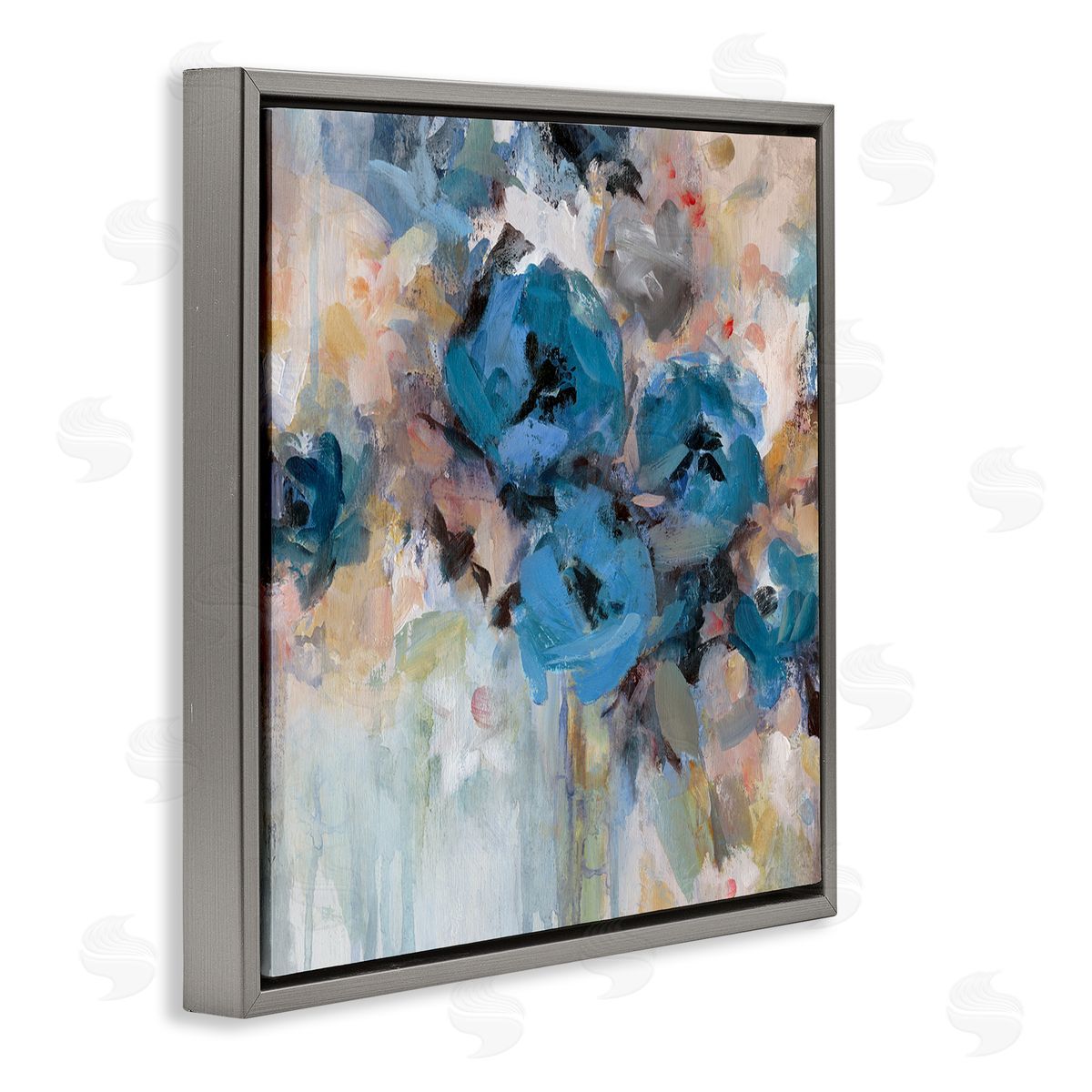 Carol Robinson Contemporary Blue Flowers Arrangement Impressionist Brushstrokes  Gray Floating Frame Canvas Wall Art Print