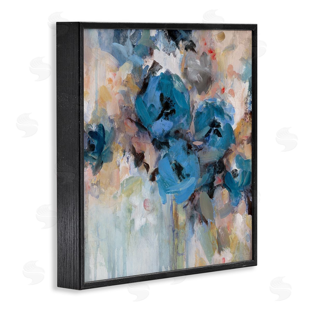 Carol Robinson Contemporary Blue Flowers Arrangement Impressionist Brushstrokes  Black Framed Glicee Wall Art Print