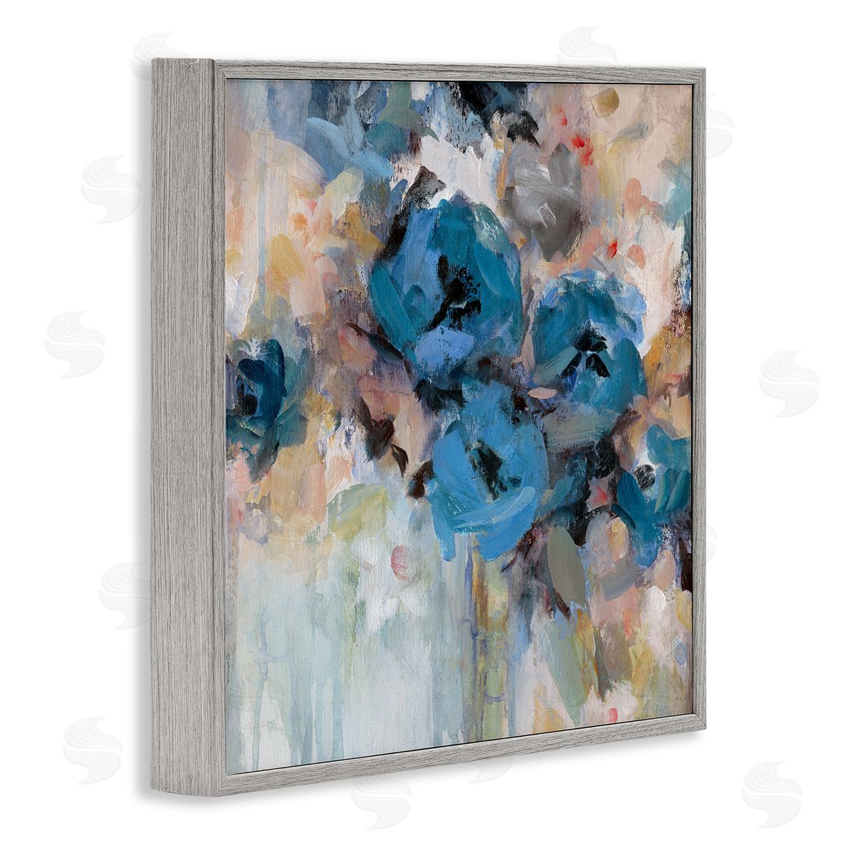 Carol Robinson Contemporary Blue Flowers Arrangement Impressionist Brushstrokes  Gray Framed Glicee Wall Art Print