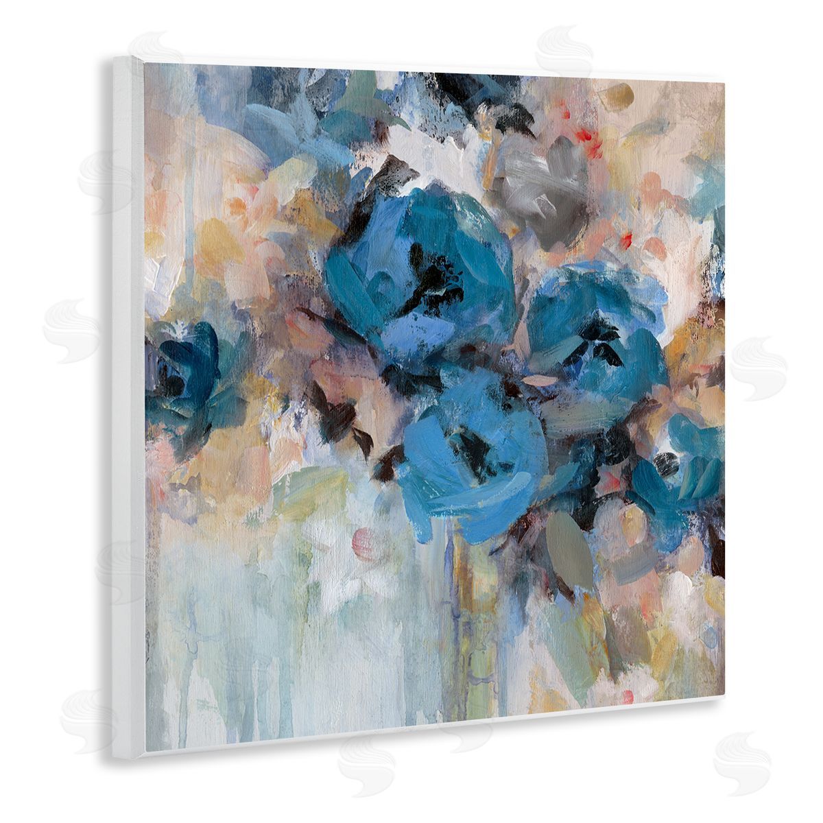 Carol Robinson Contemporary Blue Flowers Arrangement Impressionist Brushstrokes  Wooden Wall Plaque Art Print
