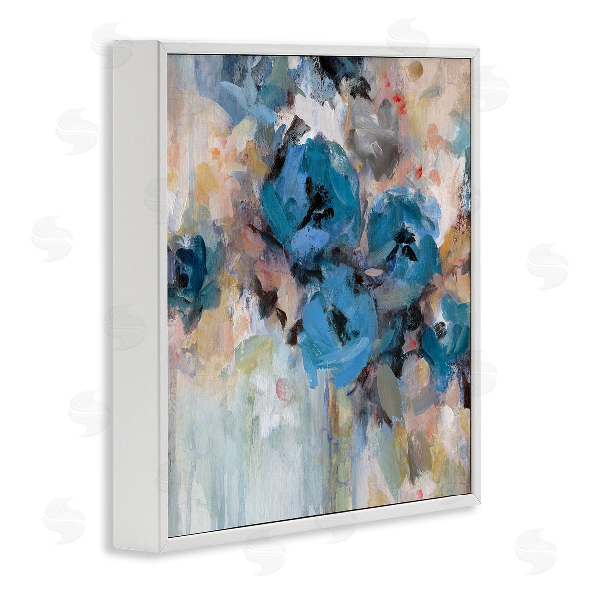 Carol Robinson Contemporary Blue Flowers Arrangement Impressionist Brushstrokes  White Framed Glicee Wall Art Print