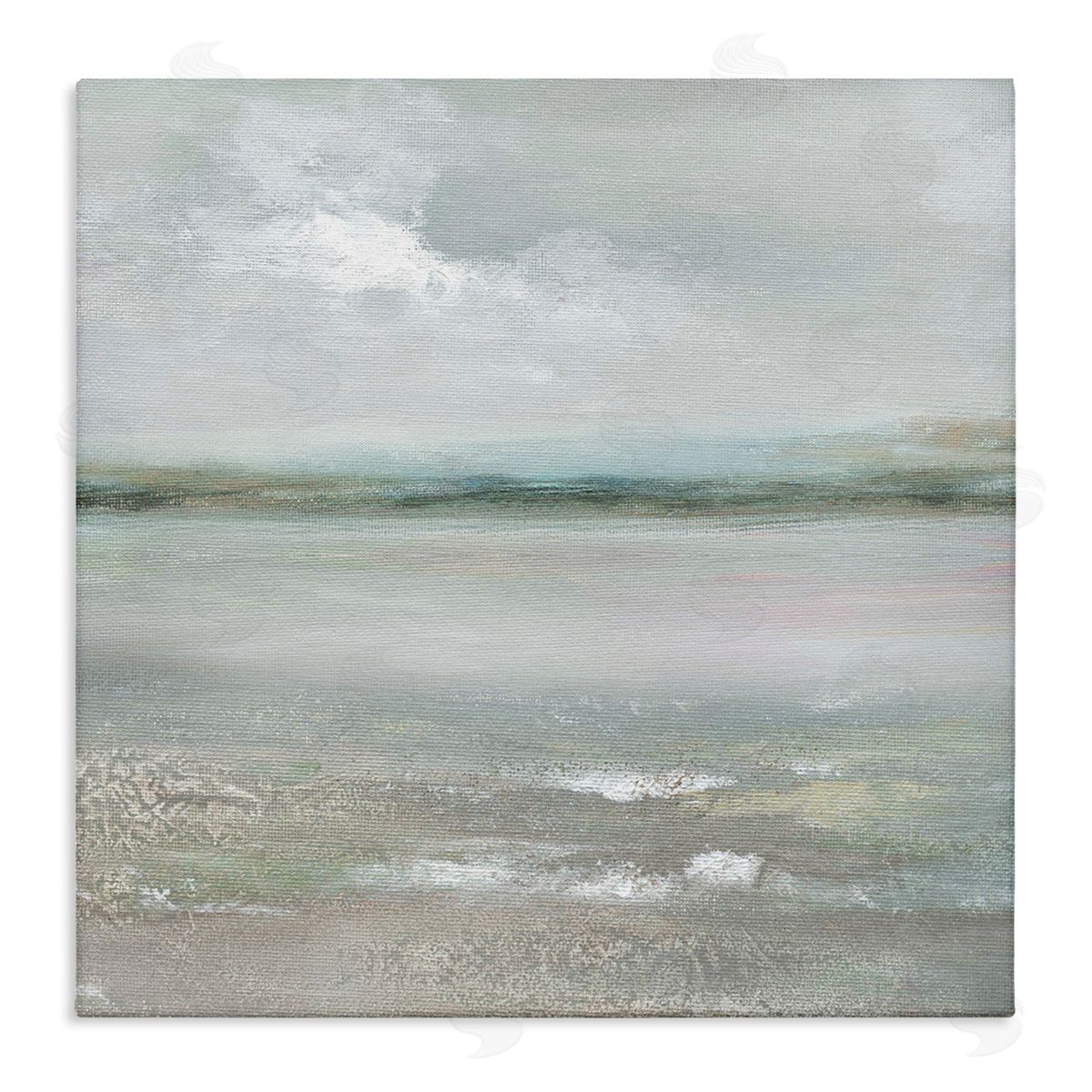 Nan Foggy Abstract Beach Landscape Distant Mountains Clouds   Stretched Canvas Wall Art Print