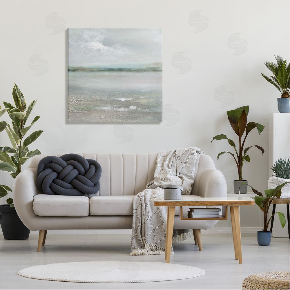 Nan Foggy Abstract Beach Landscape Distant Mountains Clouds   Canvas Wall Art in Room