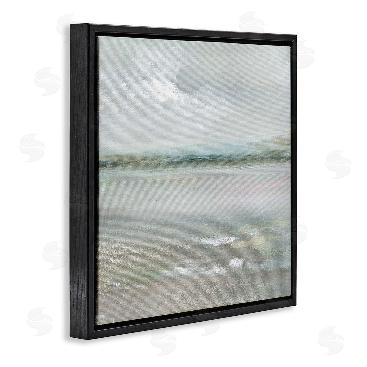 Nan Foggy Abstract Beach Landscape Distant Mountains Clouds   Black Floating Frame Canvas Wall Art Print