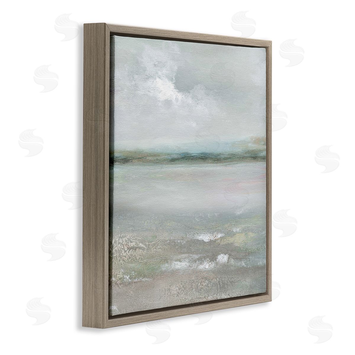 Nan Foggy Abstract Beach Landscape Distant Mountains Clouds   Brown Floating Frame Canvas Wall Art Print